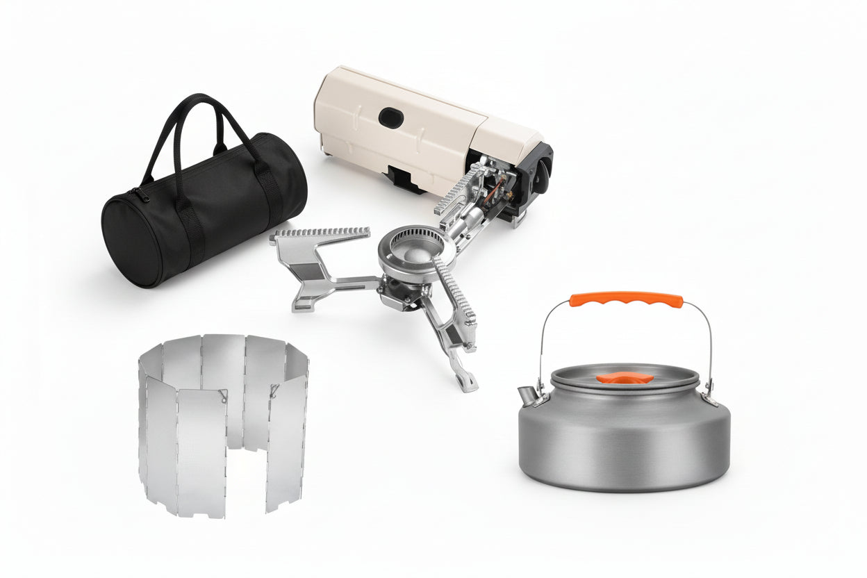 Opvouwbaar Camping Gasfornuis Met Kookset