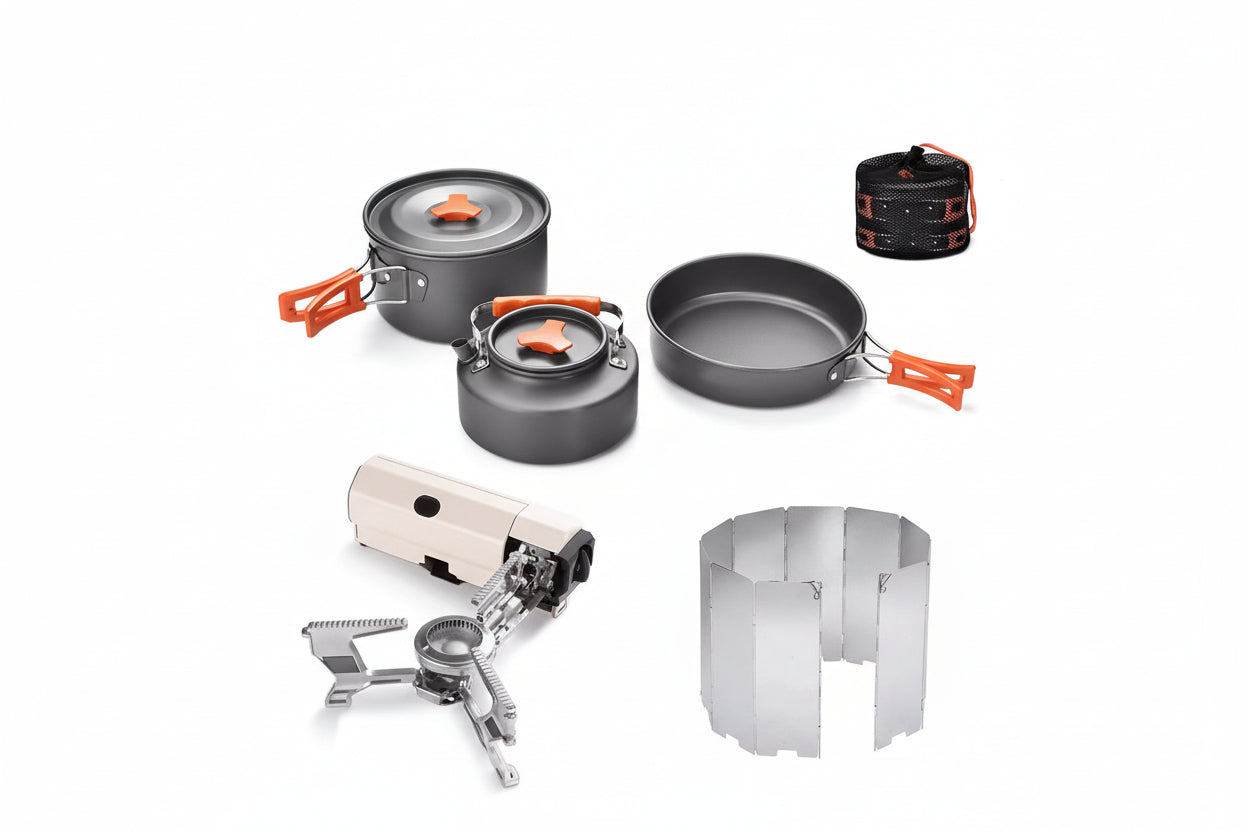 Opvouwbaar Camping Gasfornuis Met Kookset